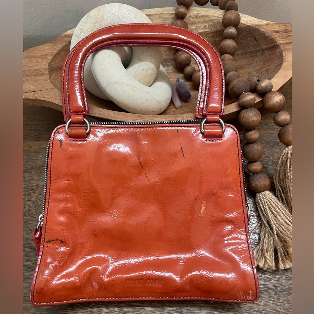 Miu Miu Vintage 1990s Hand Bag 100% Natural Leather - Red/Orange